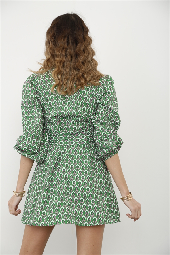 Yeşil Kemerli Çan Elbise 285121