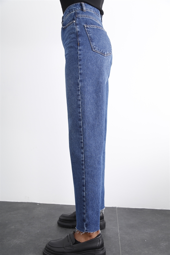 Yıkamalı Mavi Yüksek Bel Wide Leg Jean-1 21393